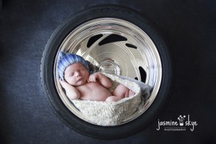 newborn photography with tyre